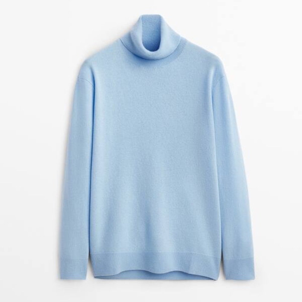 Massimo Dutti | Wool and cashmere high neck sweater | sky blue | xs - s